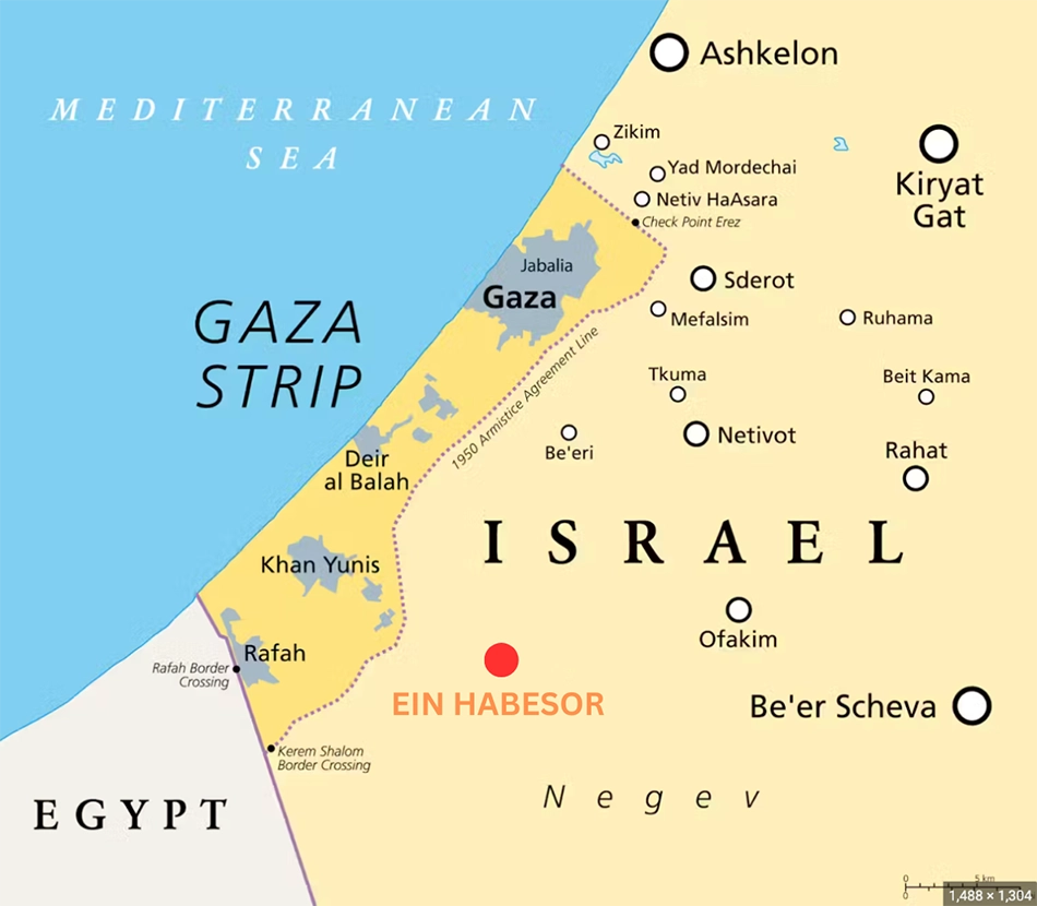 Map of Israel with Ein Habesor bullet point.